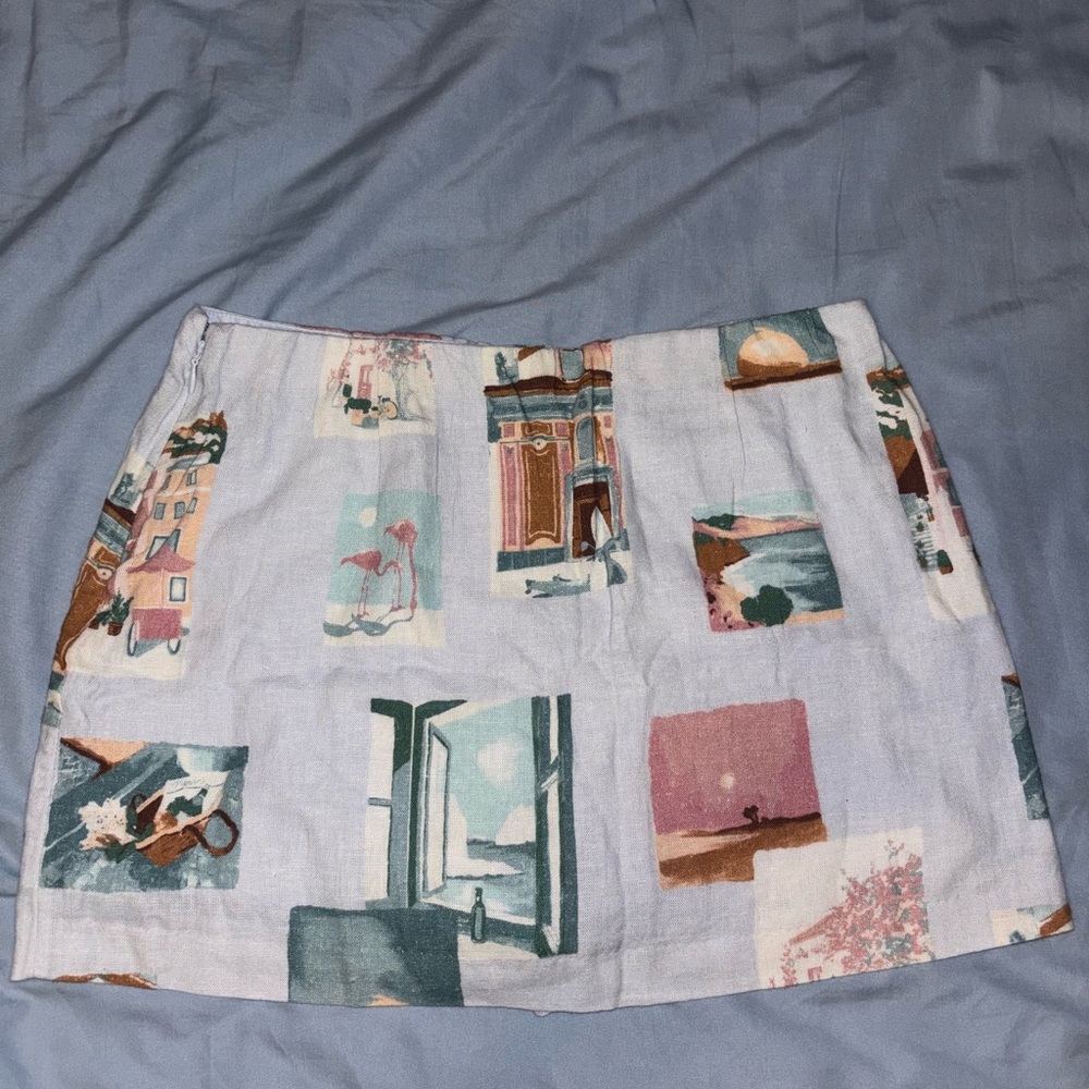 Abercrombie & Fitch Artistic Print Mini Skirt - Blue and White